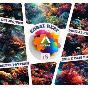 Coral Reef Seamless Pattern Wallpaper, Ocean Wall Mural, Underwater Theme, Marine Life Decor, Nautical Design, Digital Paper
