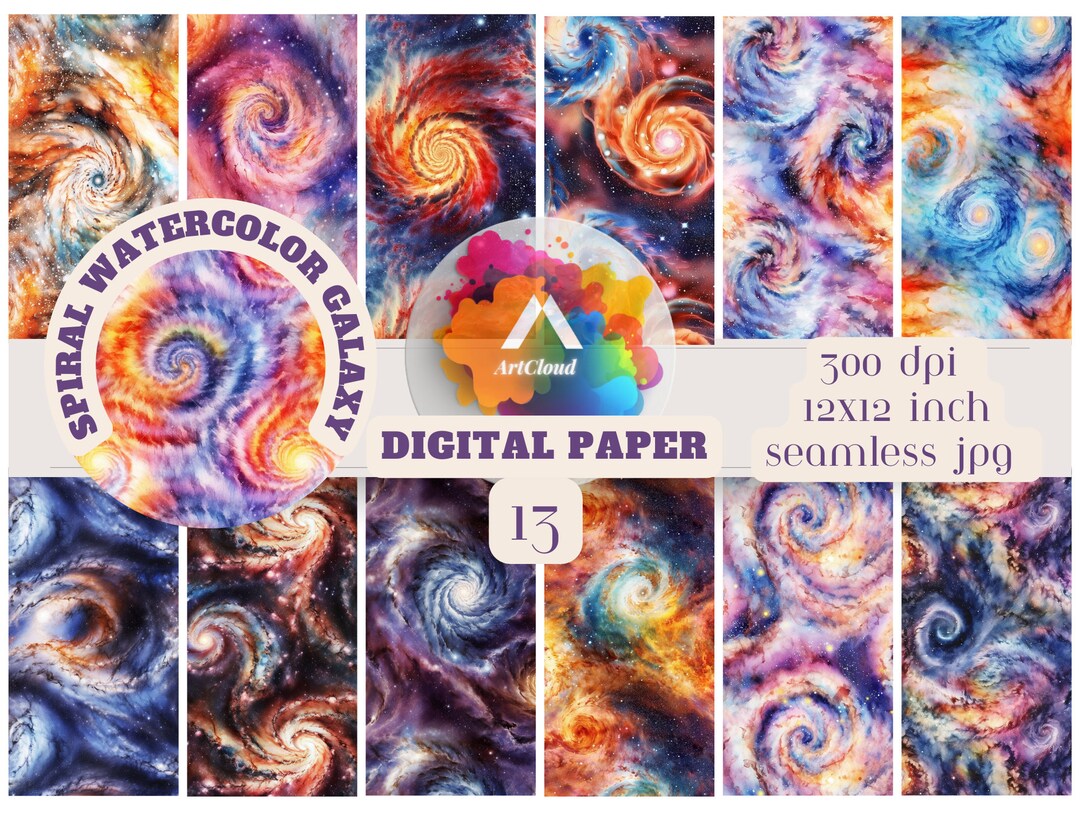 Spiral WATERCOLOR GALAXY Digital Paper, SEAMLESS Pattern - Etsy