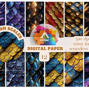 Dragon Scales SEAMLESS Digital Paper, Printable Pattern, Fantasy Scrapbook Paper, Crafting Background, Instant Download.
