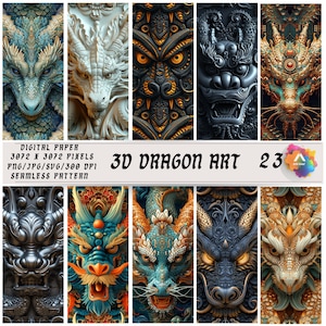 Dragon Artwork, 3D Dragon Seamless Pattern , Mythical Creature Decor, Printable Pattern, Fantasy Scrapbook Paper, Crafting Background