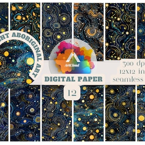 Arte aborígine Starry Night Papel digital, padrão SEM EMENDA, papel digital, impressão tribal, design nativo, download instantâneo
