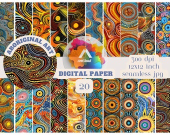 Kunst der Aborigines digitales Papier, SEAMLESS Muster, digitales Papier, Stammes-Druck, Natives Design, Sofortiger Download