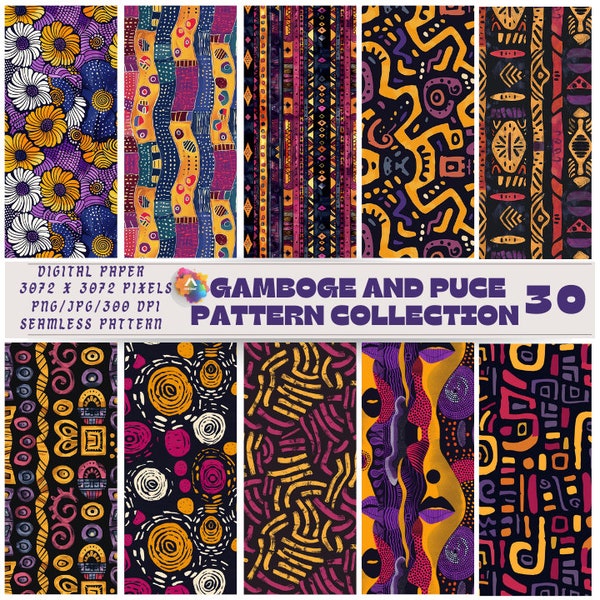 Gamboge and Puce pattern collection, digital paper, SEAMLESS pattern