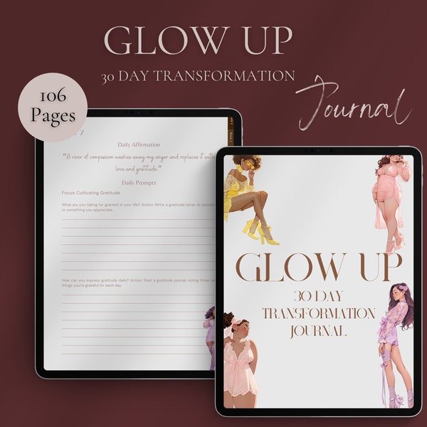 30 Day Glow Up Journal Transformation Workbook | GoodNotes Journal | Transformation Journal Printable