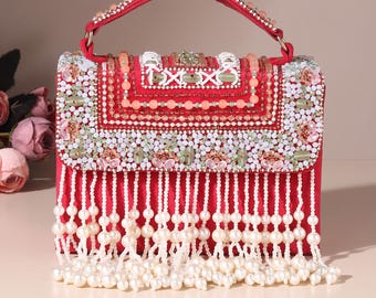 Crimson Handmade Box Clutch