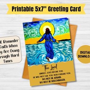 Jésus sur l'eau, carte de voeux imprimable des Écritures pleine d'espoir pour les hommes et les femmes, tout ira bien Carte de vœux