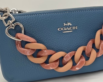 Chunky Resin Purse Strap: Coral Bag Chain with Heart Clasps