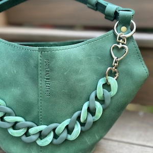 Acrylic Chunky Bag Chain  – Green Two-Tone Purse Strap with Heart Clasps – Replacement Handbag Strap or Charm