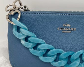 Chunky Purse Chain - Bag Strap - Blue Handbag Chain w/ Heart Clasps