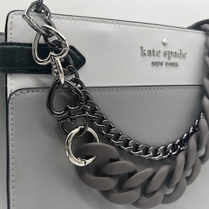 Chunky Purse Strap - Novelty Bag Chain - Gray & Gunmetal Handbag Chain w/ Heart Clasps