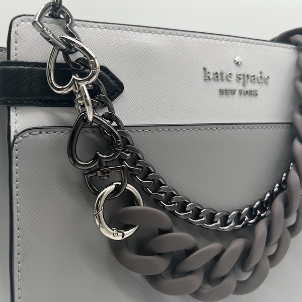 Chunky Purse Strap - Novelty Acrylic Bag Chain - Gray & Gunmetal Handbag Chain, Heart Clasps