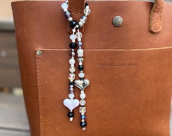 Beaded Purse Charm: Stone & Glass Beads with Heart Accents