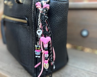 Y2K Kawaii Rope Bag Charm: Pink, Black, Lollipop & Heart