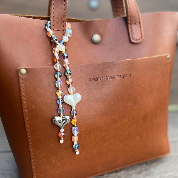 Beaded Purse Charm: Earth Tones, Heart Accent Beads