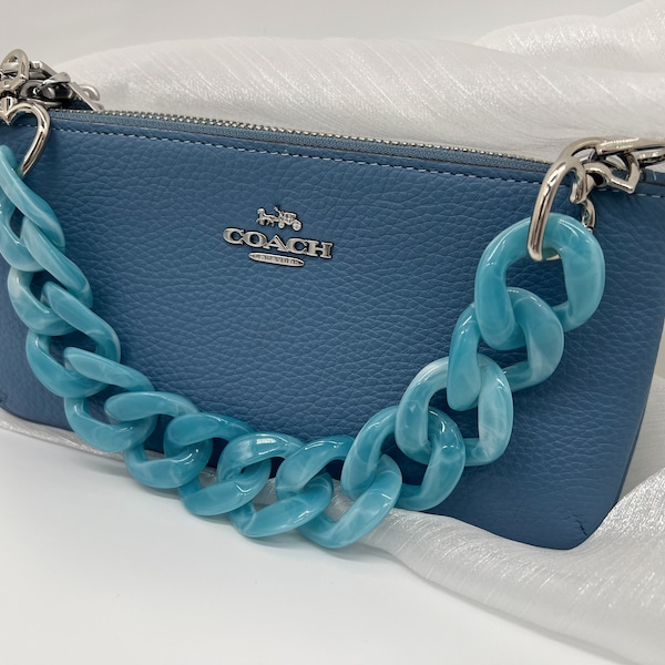 Chunky Purse Chain - Bag Strap - Blue Handbag Chain w/ Heart Clasps