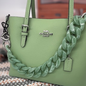 Acrylic Chunky Bag Strap – Green Purse Chain with Heart Clasps – Replacement Handbag Strap or Charm