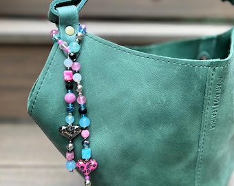 Beaded Purse Charm: Stone, Glass, and Cheetah Print - Y2K Fashion