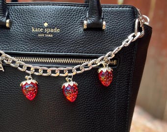 Strawberry Charm - Purse Chain Charm  - Option to add Custom Names