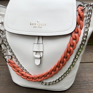 Chunky Purse Strap - Novelty Bag Chain - Orange & Silver Purse Chain - Acrylic Bag Chain w/ Heart Clasps - Purse Charm