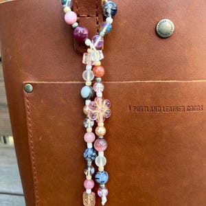 Beaded Purse Charm -  Blue, Pink, Silver. With Vintage Style Accent Beads. Agate, and Stone Beads. Perfect Fashion Accessory for Totes.