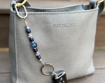 Beaded Purse Keychain Tether – Blue Jasper Stone Key Leash Clip