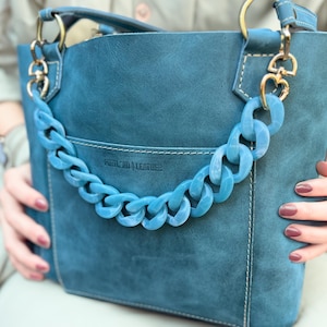 Chunky Purse Chain - Bag Strap - Blue Handbag Chain w/ Heart Clasps