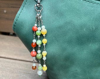Beaded Purse Charm, Jade & Agate Bag Charm, Boho Handbag Accessory, Interchangeable Strands