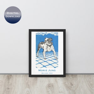 Dog lover art wall for living room decorate art poster for friend like dog lover art illustration vintage Poster for dog lover cute bulldog