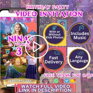 Encanto Invitation Template, Birthday Digital Video Invite, Bday Party Invitations, Maribel Isabella Downloaded e vites Custom For For Girls