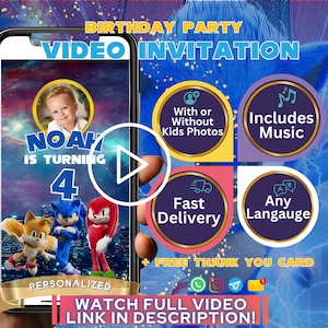 Sonic Einladung Vorlage, Super Igel Geburtstag Digital Video einladen, Bday Party Einladungen, personalisierte e vites, Individuell für Jungen und Mädchen