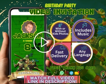 Turtles Invitation Template, Birthday Digital Video Invite, Bday Party Ninjaturtles Invitations, Personalized e vites, Custom For Boys Girls