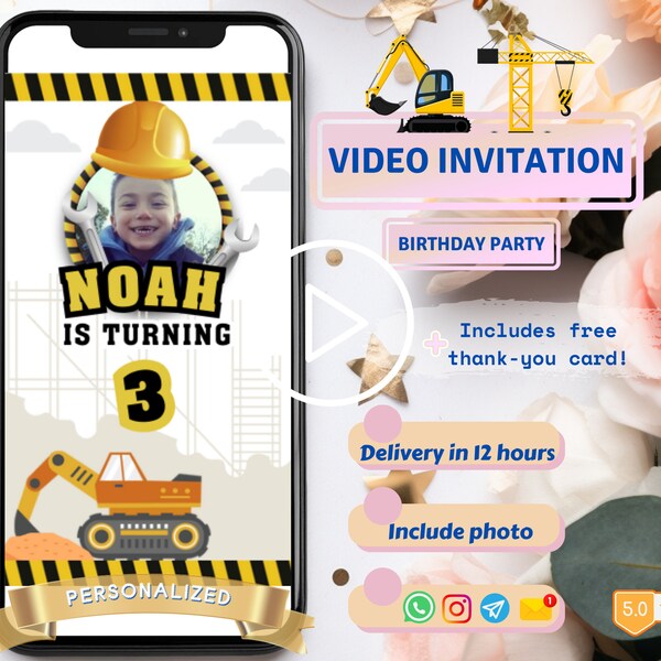 Editable Construction Invitation, Construction Birthday Invitations, Digital Video, Dump Truck Party Invite, Personalized e vites for Boys
