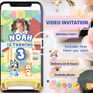 Blue Dog Invitation Template, Birthday Digital Video Invite, Bday Party Invitations, Downloaded Personalized e vites, Custom For Boys, Girls