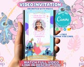 Stitch Invitation Template, Angel Bday Party Video Invitations, Cute Birthday Animated Invite Girls Pink Blue Purple, Canva Instant Download