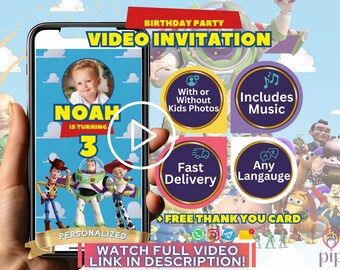 Toy Story Birthday Invitation Template, Buzz Light Woody Digital Video Invite, Two Infinity Bday Personalized Party Invitations Boys & Girls