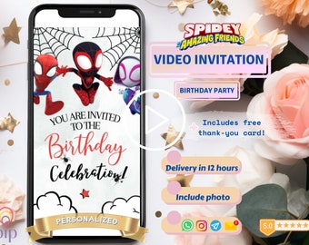 Spin Invitation, Spidey And His Amazing Friends Birthday Party Invite, Milesmorales Digital Video Invite, Bday Party Invitations Boys, Girls