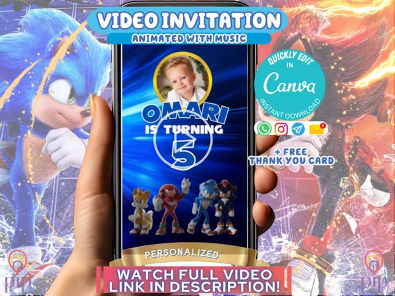 Sonic Invitation Template, Shadow Hedgehog Editable Animated Evite, Digital Birthday Video Invite, Bday Party, Canva Instant Download