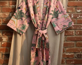Indian pink animal kimono robe : Silky Robe, Silky Kimono, Kimono Robe Long, Satin Robe, Bridal Satin Robe, Silk, Vintage, Dress, Top, Japan