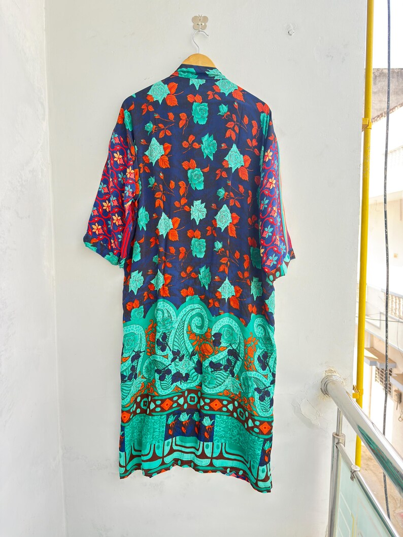 Upcycled Old Robe Vintage Silk Saree Kimono Robe, Upcycled Indian Silk Dressing Gown ...