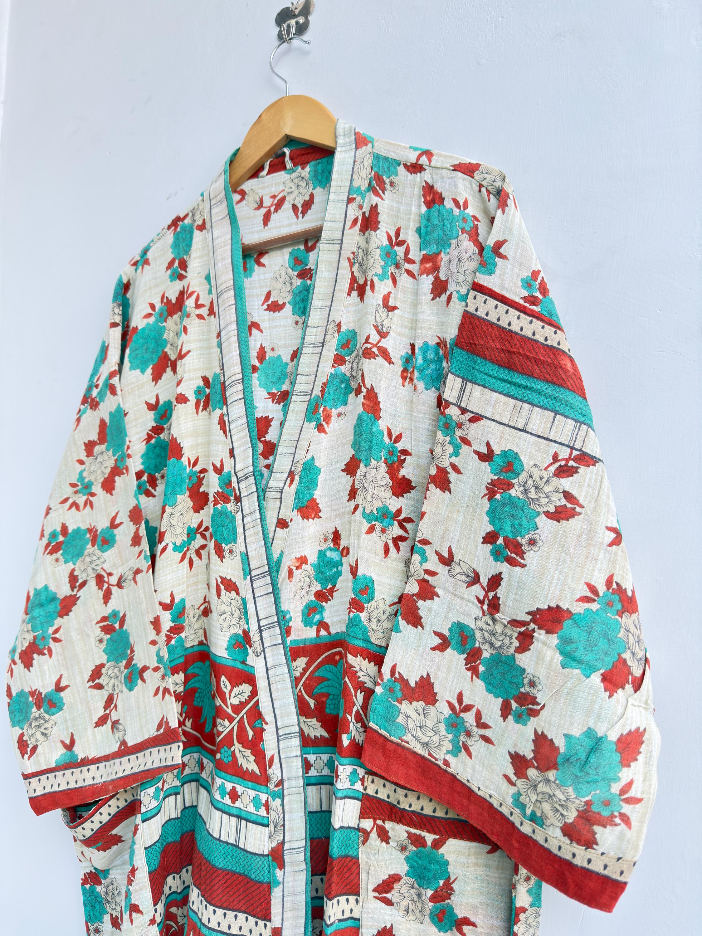 Upcycled Old Robe Vintage Cotton Saree Kimono Robe – Upcycled Indian Cotton Kaftan, Boho ...