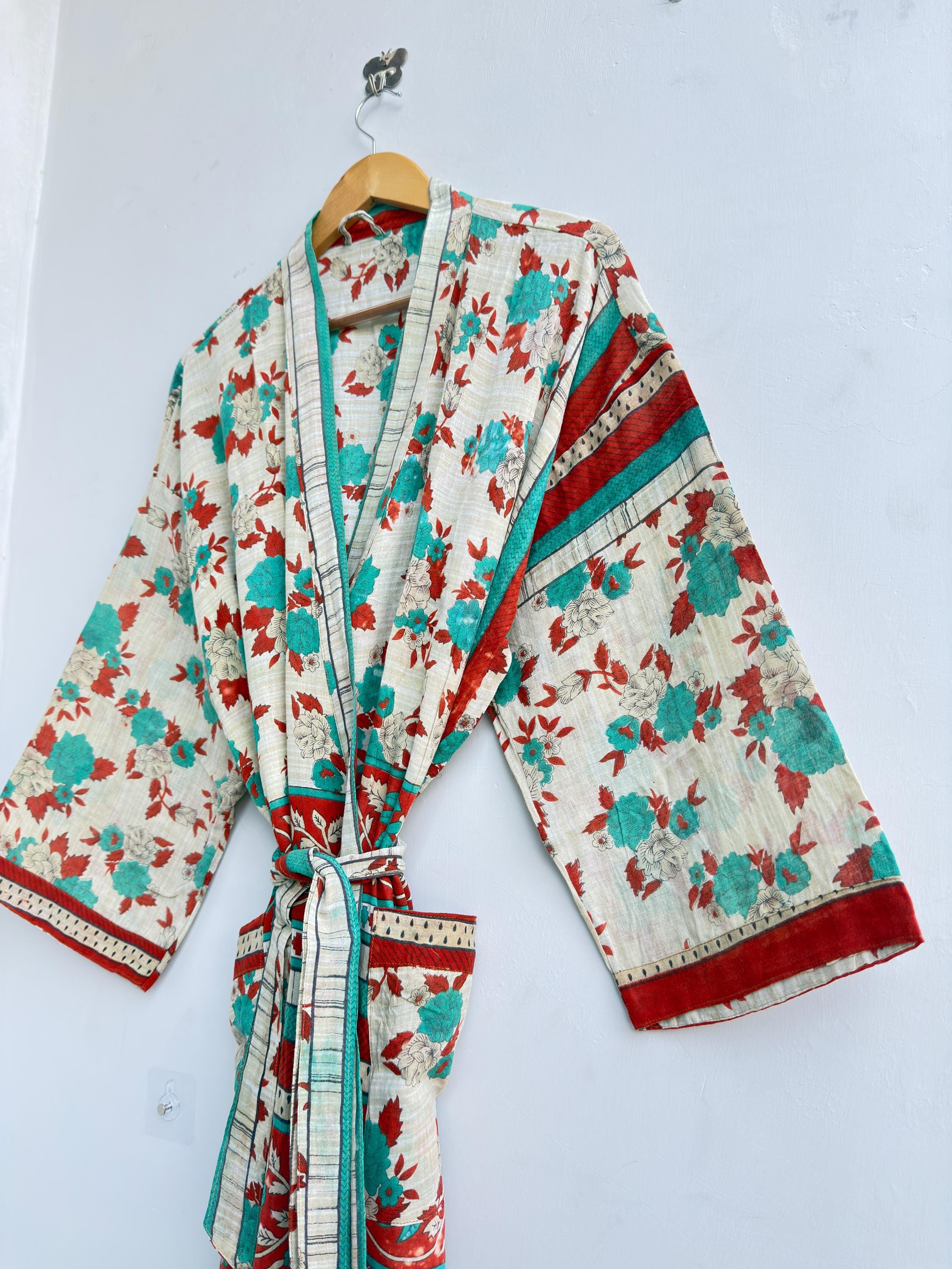 Upcycled Old Robe Vintage Cotton Saree Kimono Robe – Upcycled Indian Cotton Kaftan, Boho ...