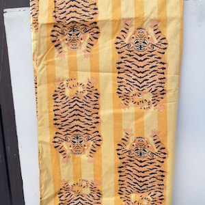 Tiger Print Hand Block Cotton Fabric by the Yard 44 Inch Wide Animal Stripe Indian Print Soft Lightweight Dressmaking Material