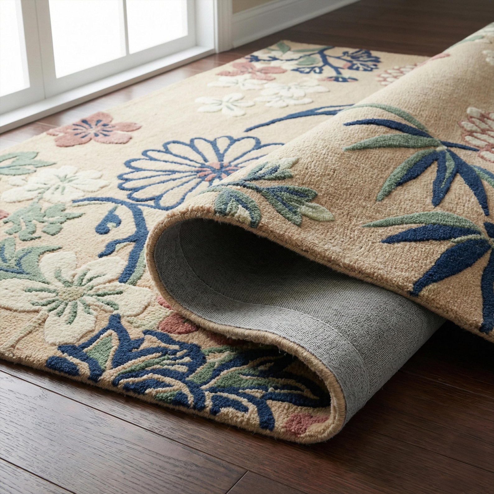 Beige Green Floral Hand Tufted Wool Rug, Modern Botanical Custom Rugs ...