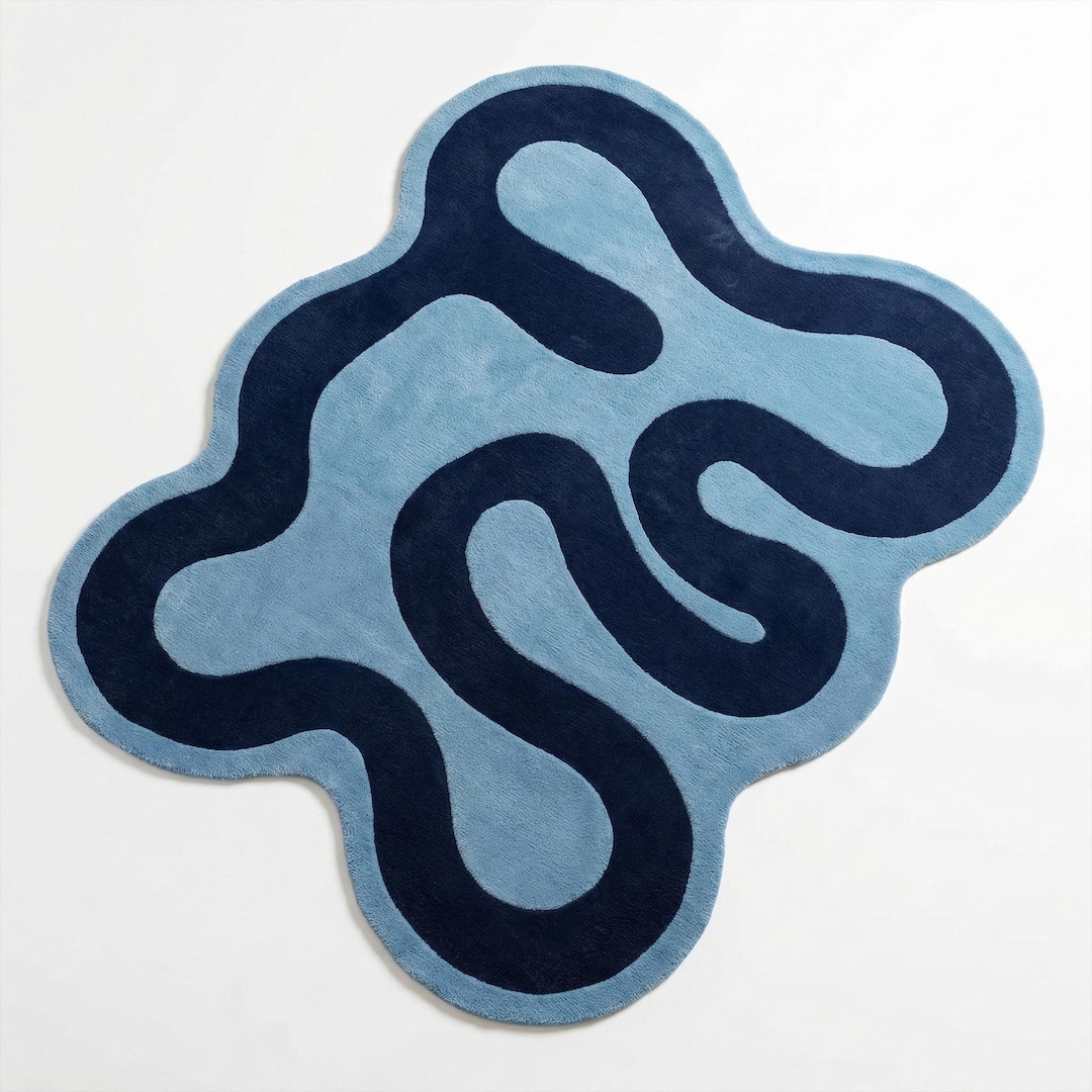 Hand Tufted Blue Abstract Irregular Rug Modern Navy Wool Area Carpet - Etsy