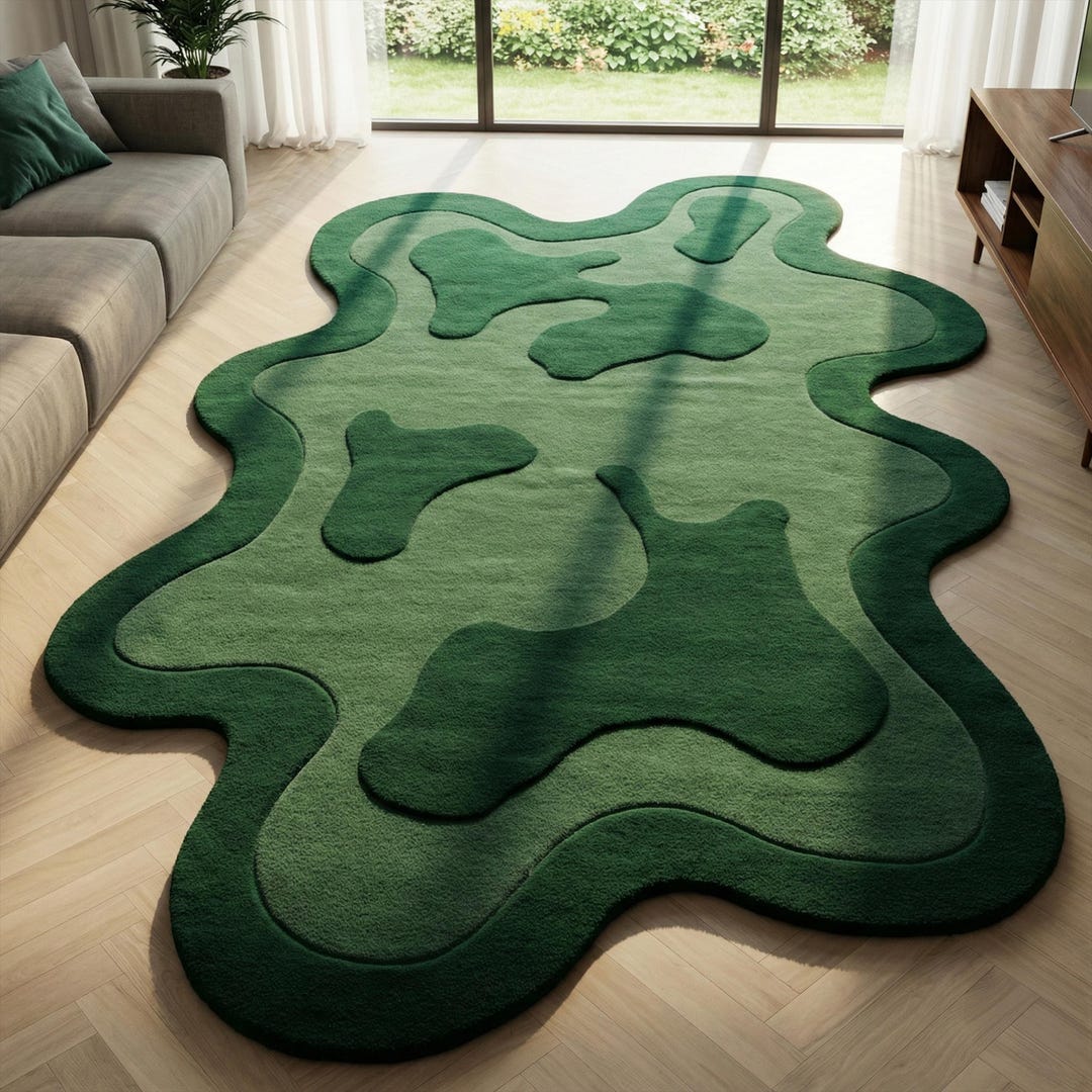 Irregular Green Abstract Wool Rug, Hand Tufted Custom Area Amoeba Rug ...