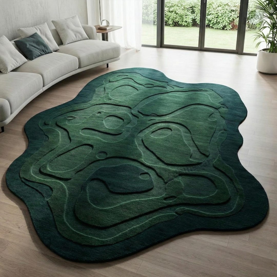 Emerald Green Hand Tufted Wool Rug, Irregular Abstract Area Rugs for ...