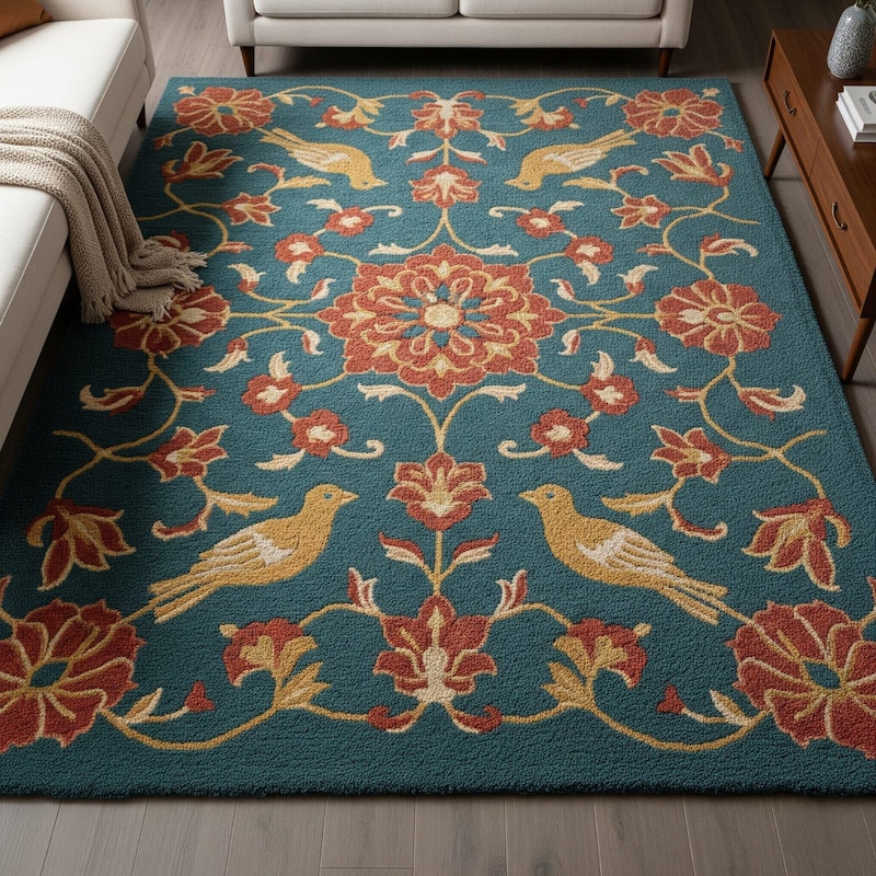 Birds Area Rug Red - Etsy