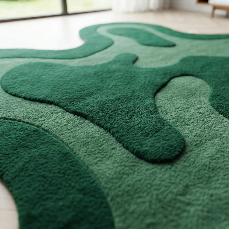 Irregular Green Abstract Wool Rug, Hand Tufted Custom Area Amoeba Rug ...