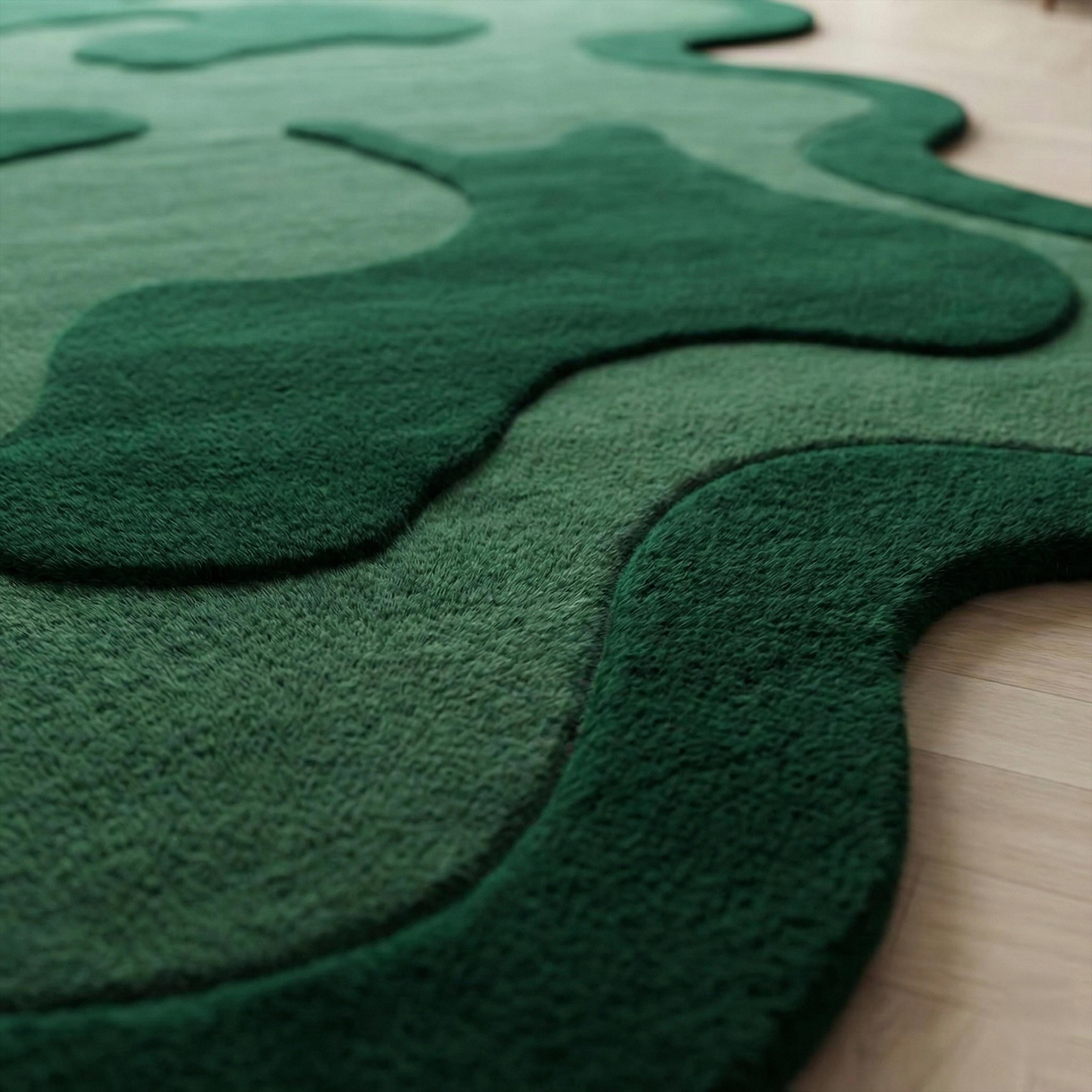 Irregular Green Abstract Wool Rug, Hand Tufted Custom Area Amoeba Rug ...