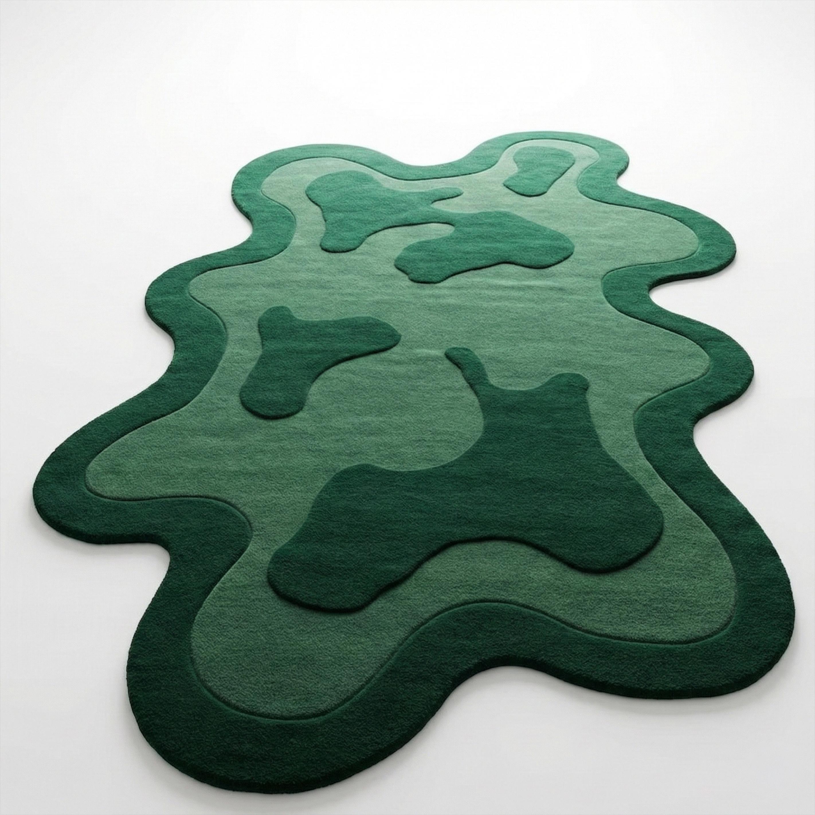 Irregular Green Abstract Wool Rug, Hand Tufted Custom Area Amoeba Rug ...